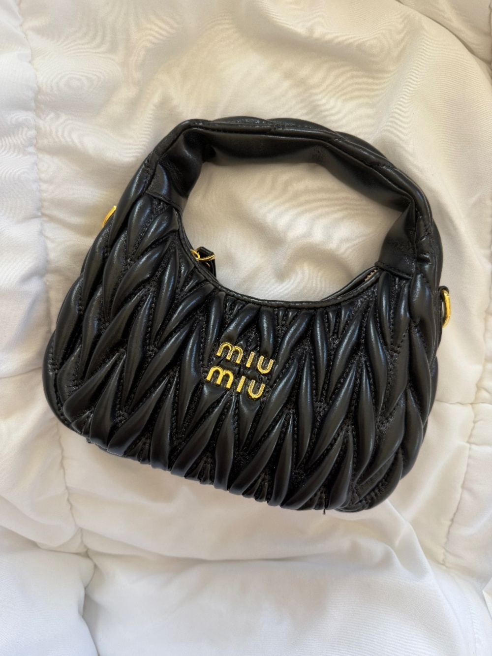 Miu Miu Black Wander matelassé nappa leather hobo purse